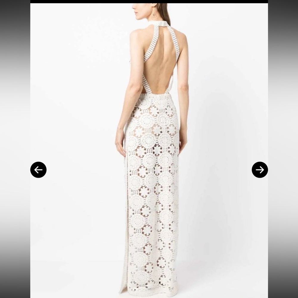 Elie Saab White Crochet One-Shoulder Cutout Gown - Picture 3 of 16